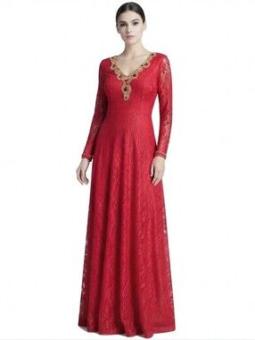 NWOT Custom Made Red Embellished Lace Formal Midi Dress Size 4/6